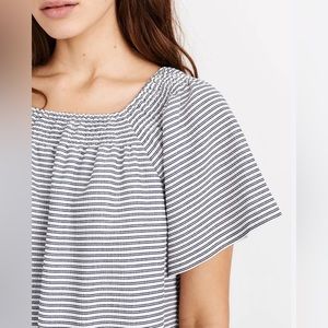 Madewell Texture & Thread Square Neck Smocked Dress, size XS, blue/white stripe